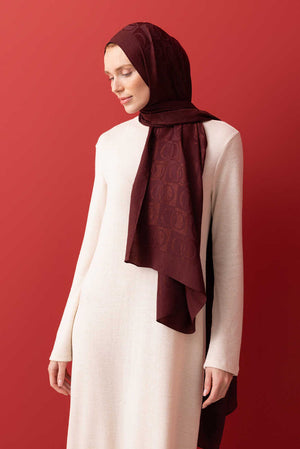 Dama Desen Bordo Naia Pamuk Şal 70x200