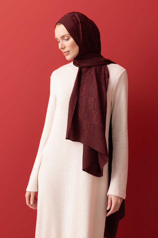 Dama Desen Bordo Naia Pamuk Şal 70x200