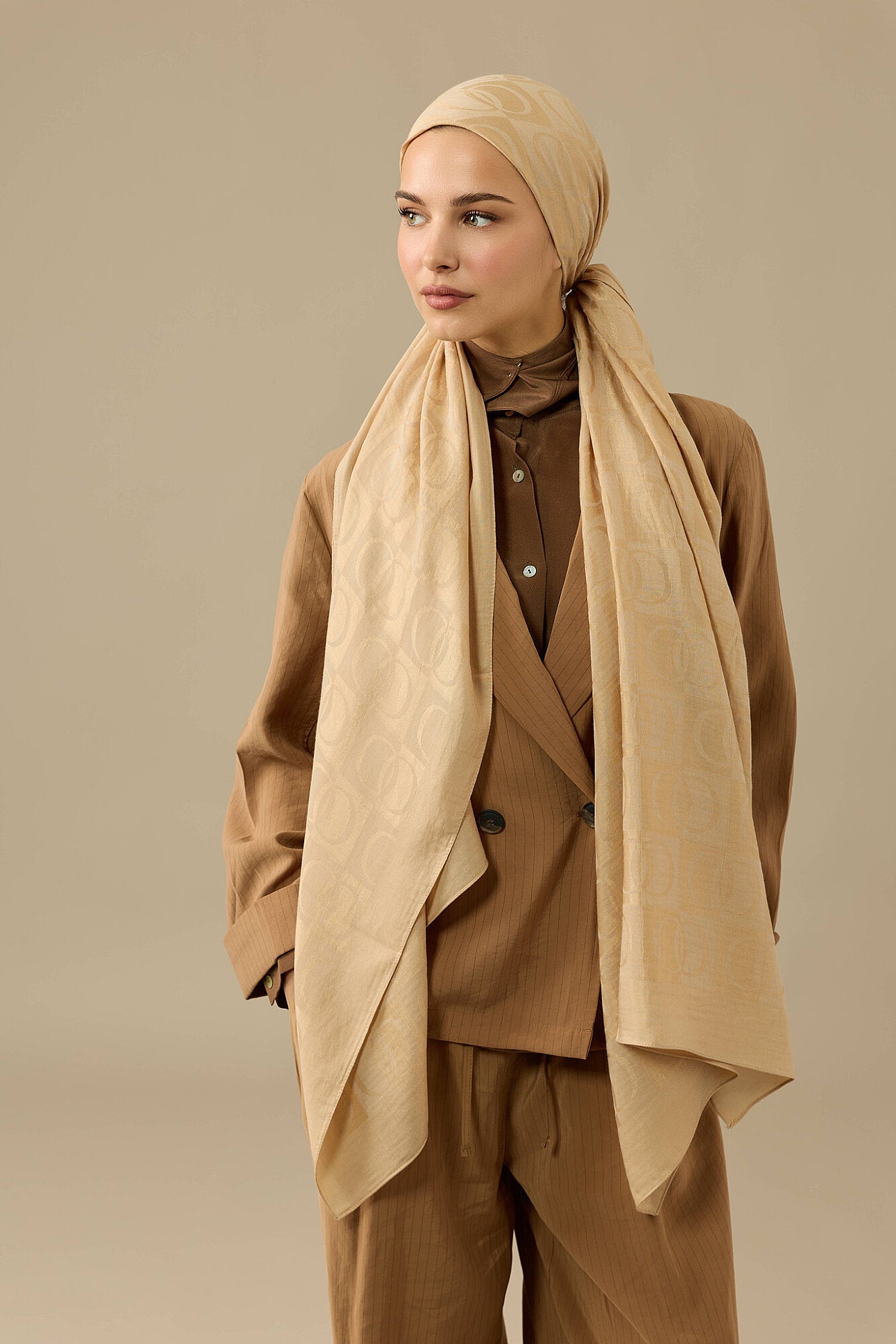Dama Desen Camel Naia Pamuk Şal 70x200