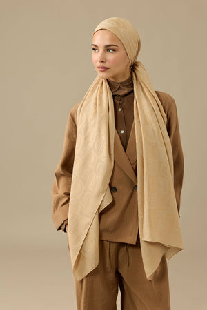 Dama Desen Camel Naia Pamuk Şal 70x200