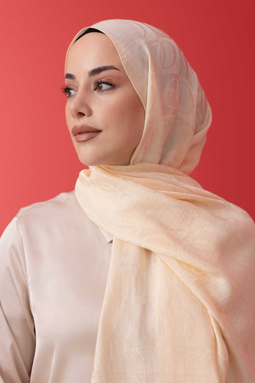 Dama Desen Ekru Naia Pamuk Şal 70x200