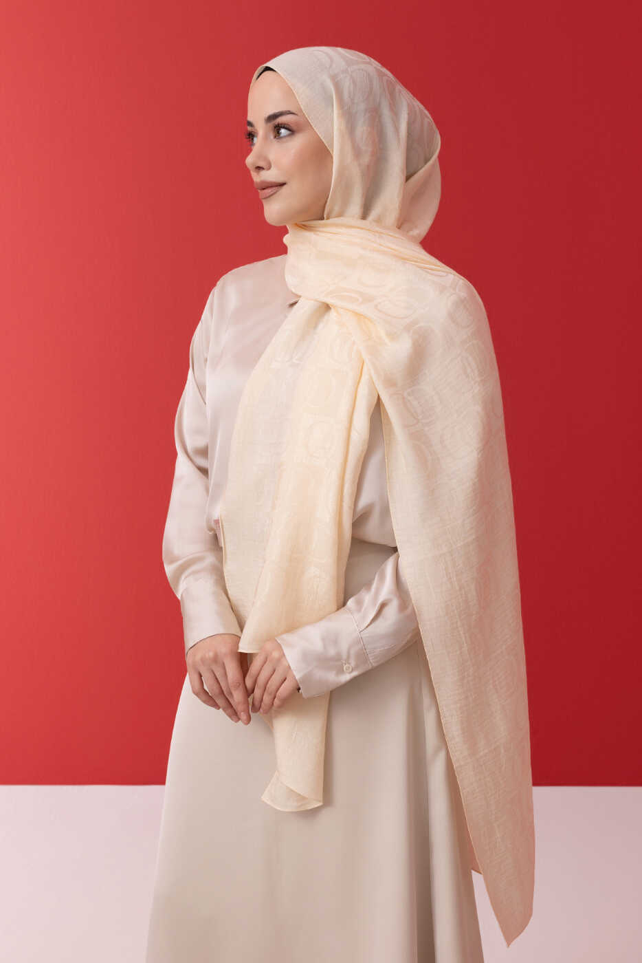 Dama Desen Ekru Naia Pamuk Şal 70x200