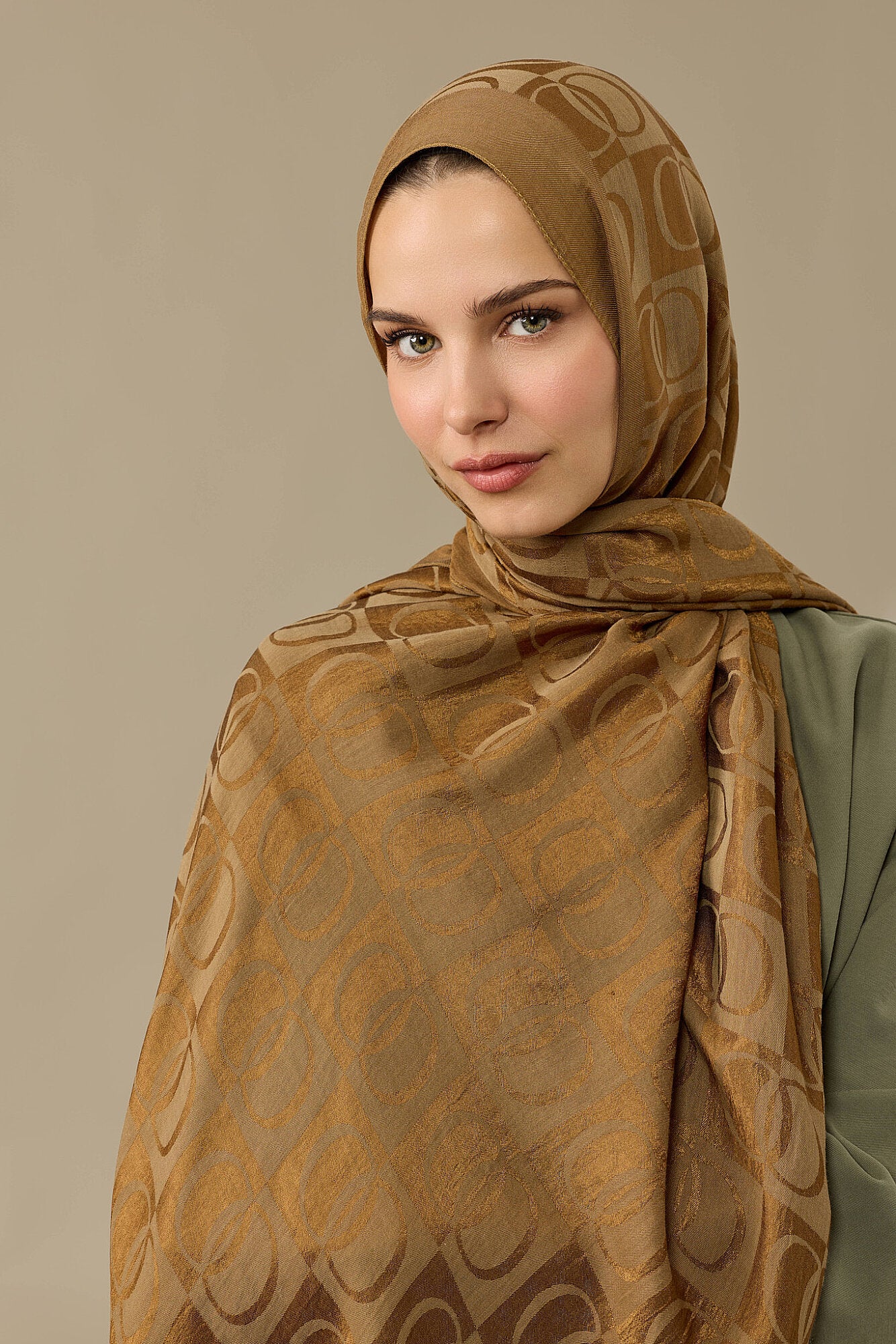 Dama Desen Haki Naia Pamuk Şal 70x200