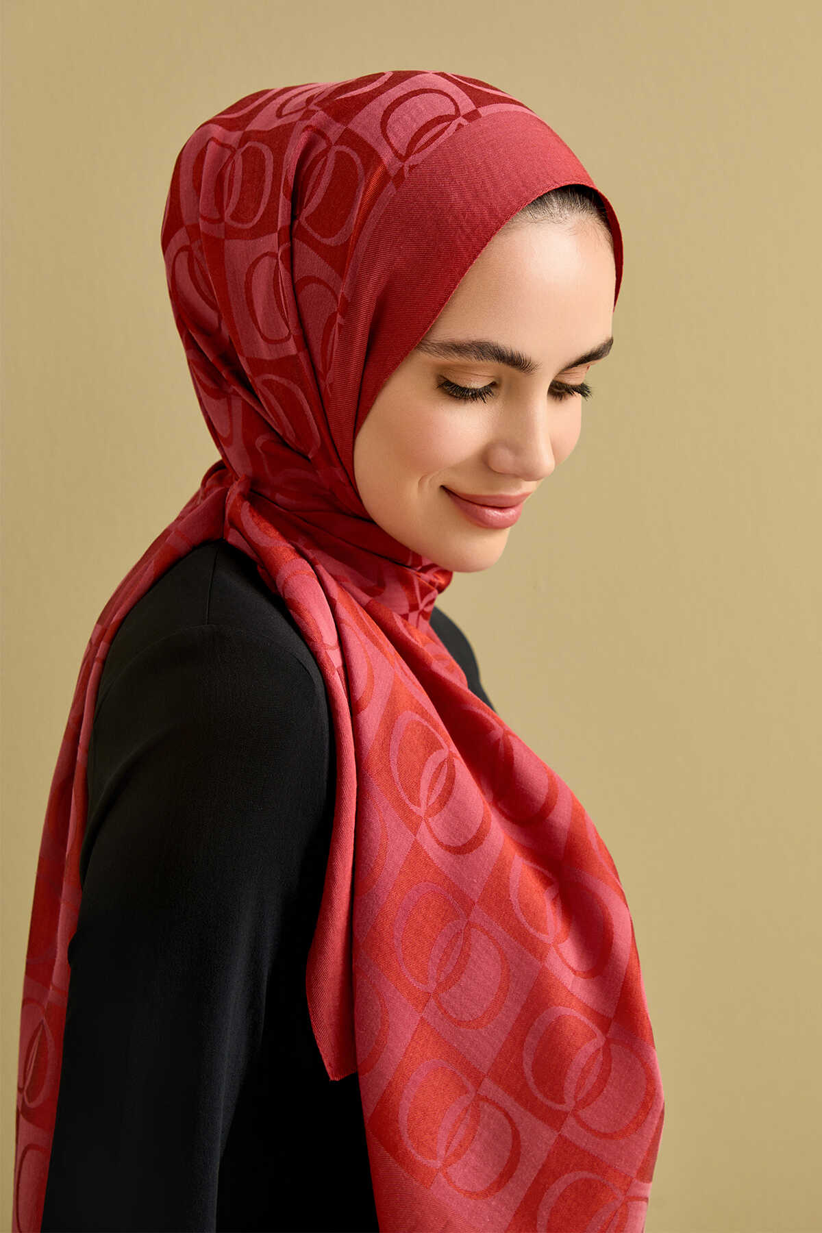 Dama Desen Kiremit Naia Pamuk Şal 70x200