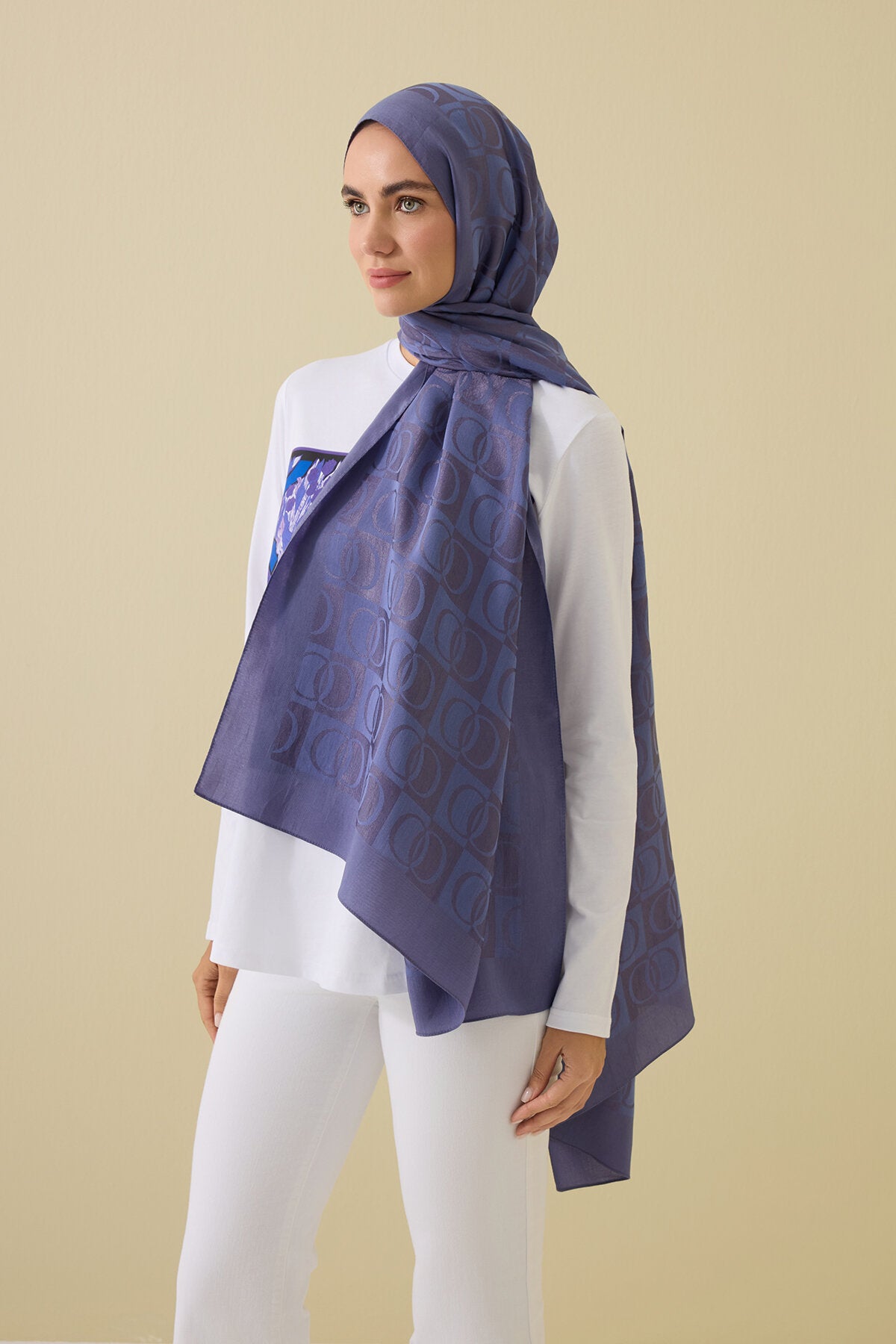Dama Desen Lavanta Naia Pamuk Şal 70x200