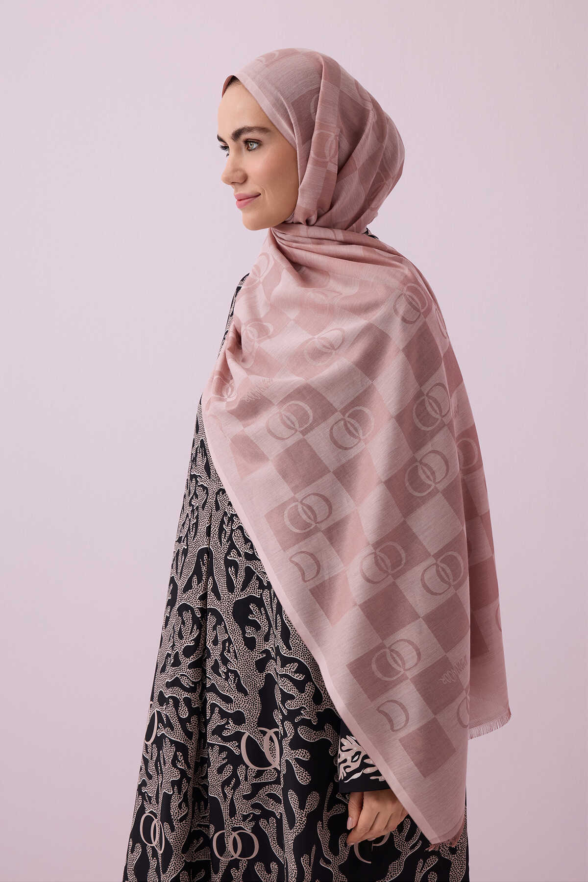 Dama Desen Pudra Pamuk İpek Şal 70x190