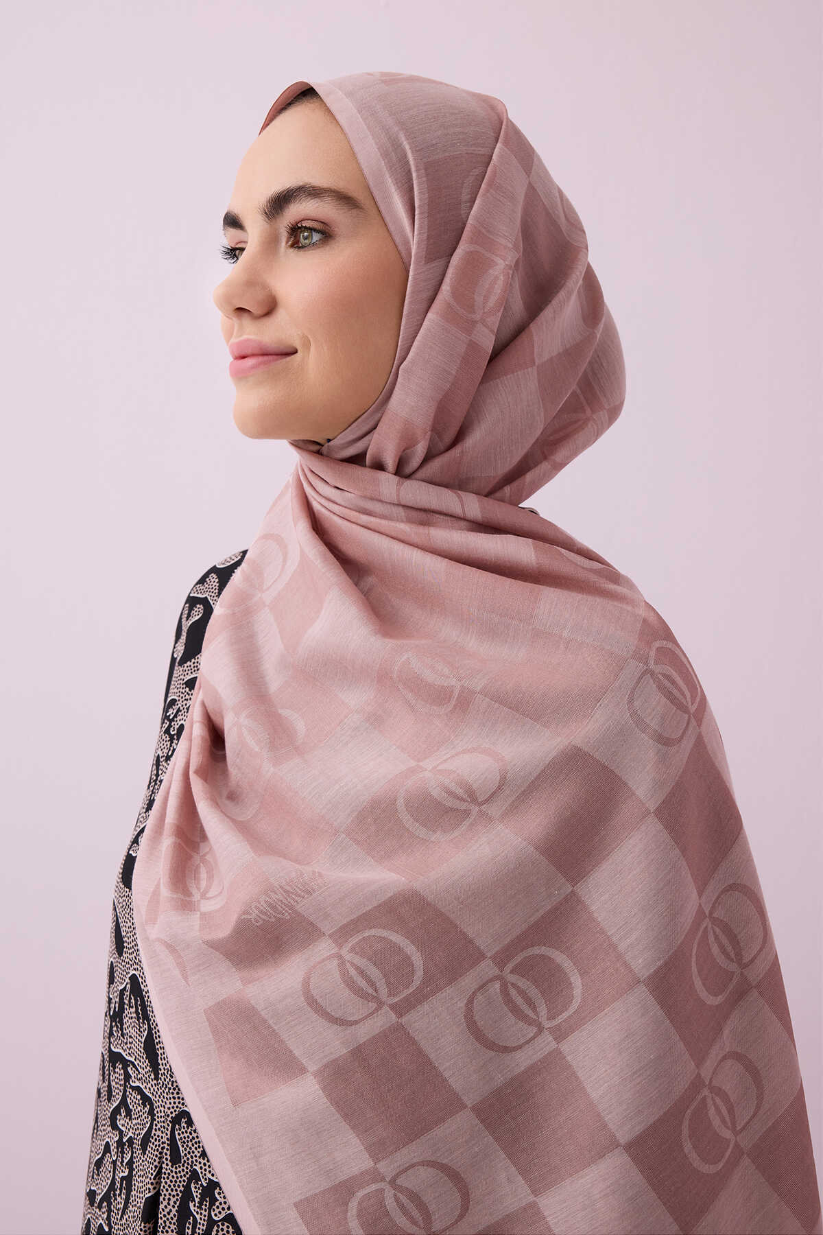 Dama Desen Pudra Pamuk İpek Şal 70x190