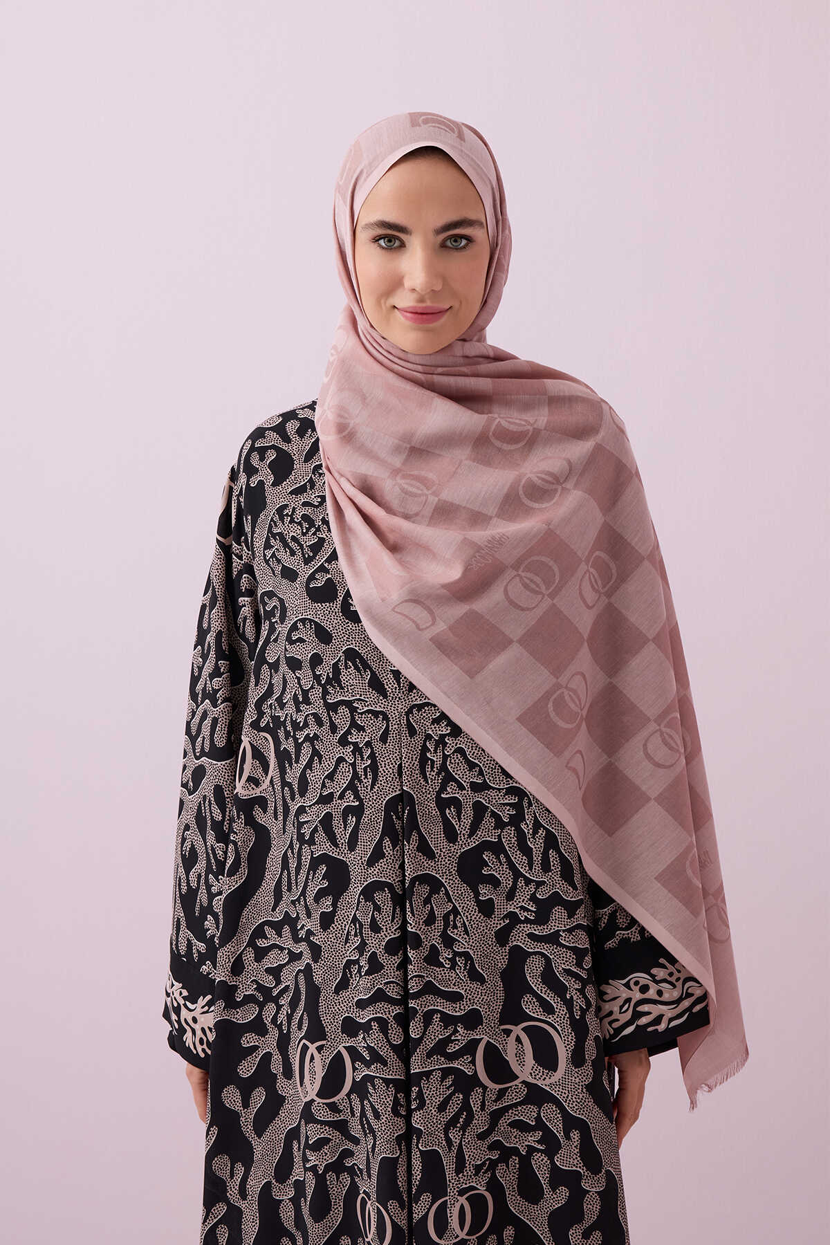 Dama Desen Pudra Pamuk İpek Şal 70x190