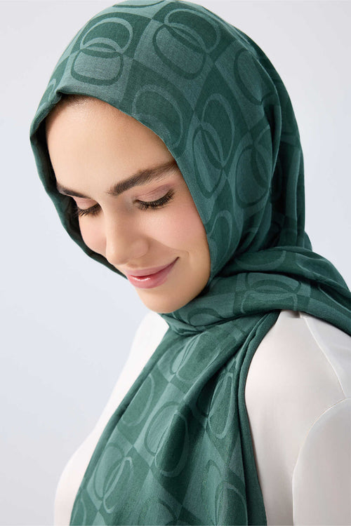 Dama Desen Petrol Naia Pamuk Şal 70x200