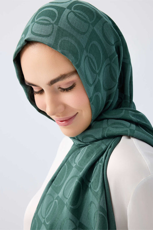 Dama Desen Petrol Naia Pamuk Şal 70x200