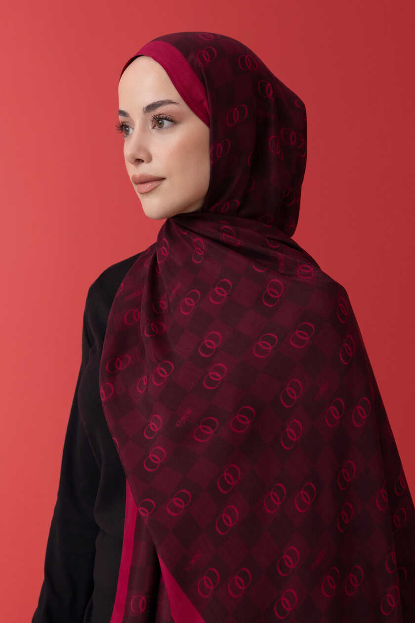 Dama Logo Bordo Floş Viskon Şal 70x210