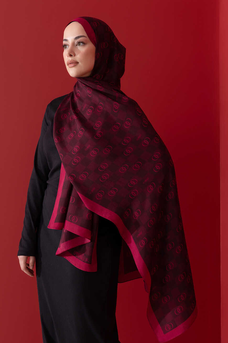 Dama Logo Bordo Floş Viskon Şal 70x210