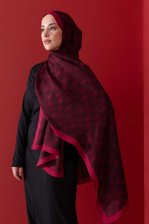 Dama Logo Bordo Floş Viskon Şal 70x210