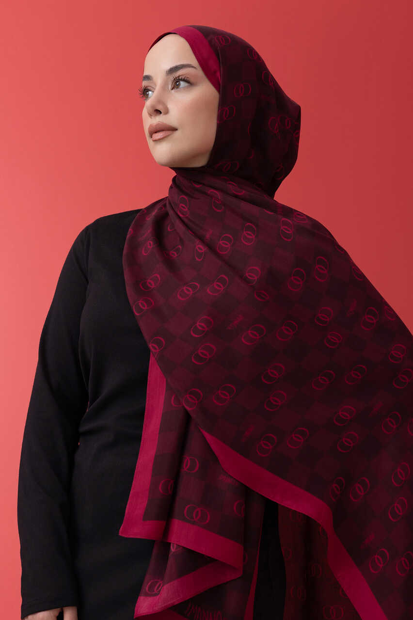 Dama Logo Bordo Floş Viskon Şal 70x210