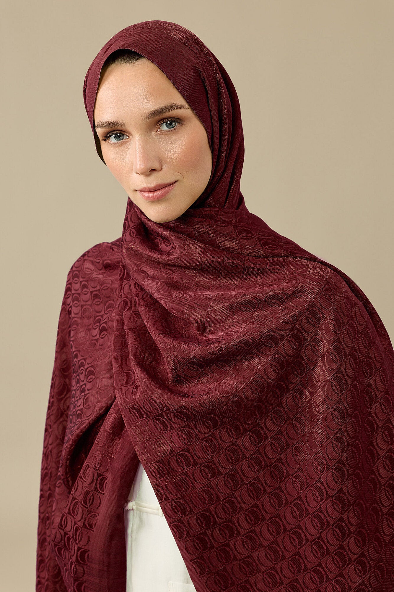 Dama Logo Bordo Shiny Jakar Şal 70x190