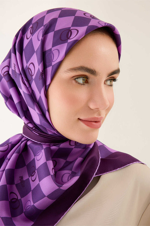 Dama Logo Mor Tivil İpek Eşarp 90x90