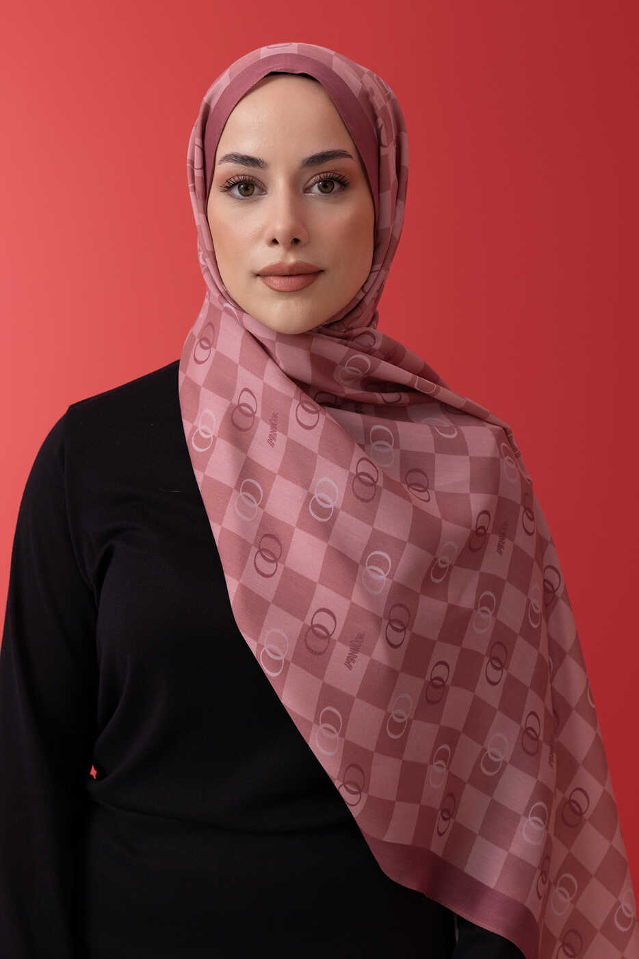 Dama Logo Pembe Floş Viskon Şal 70x210