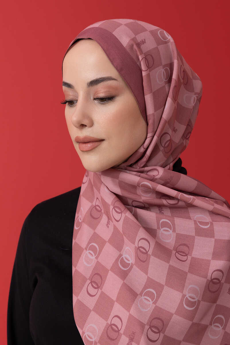 Dama Logo Pembe Floş Viskon Şal 70x210