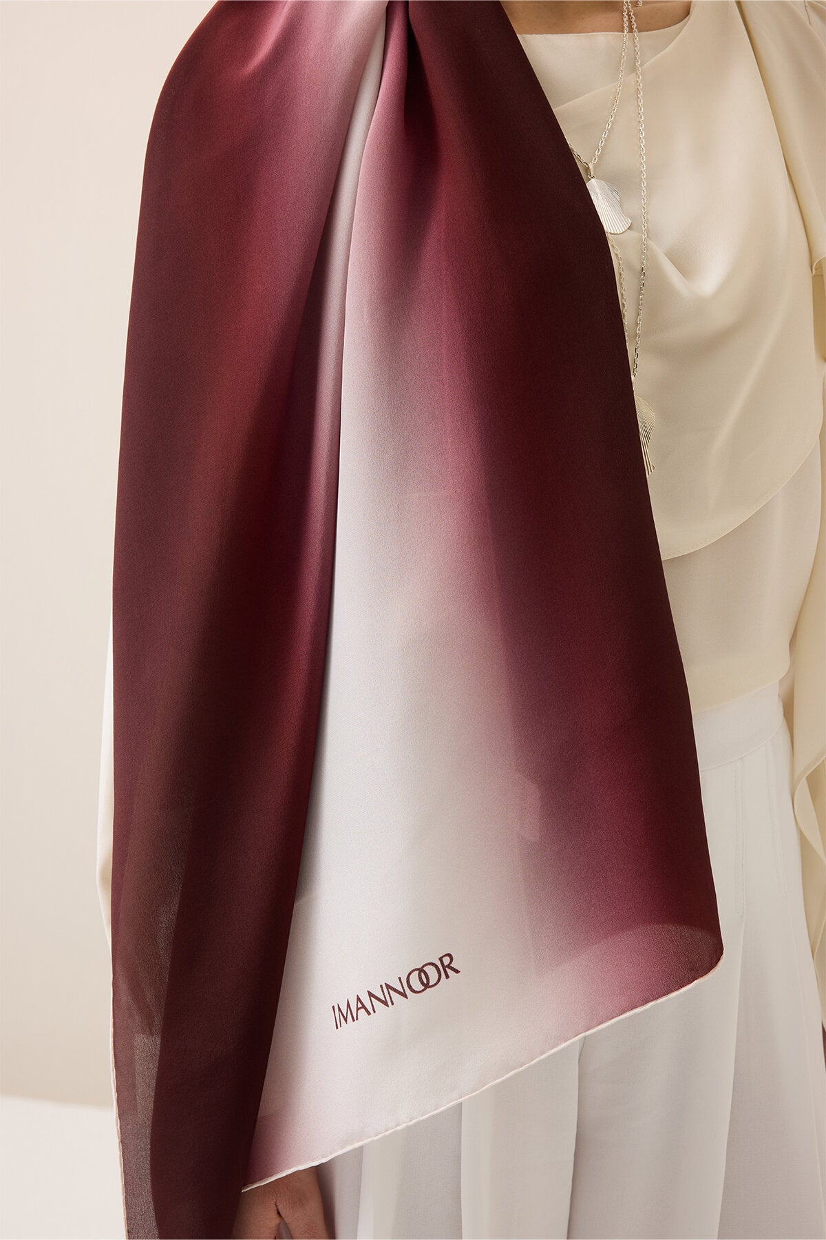 Degrade Bordo-Beyaz Krep İpek Şal 70x210