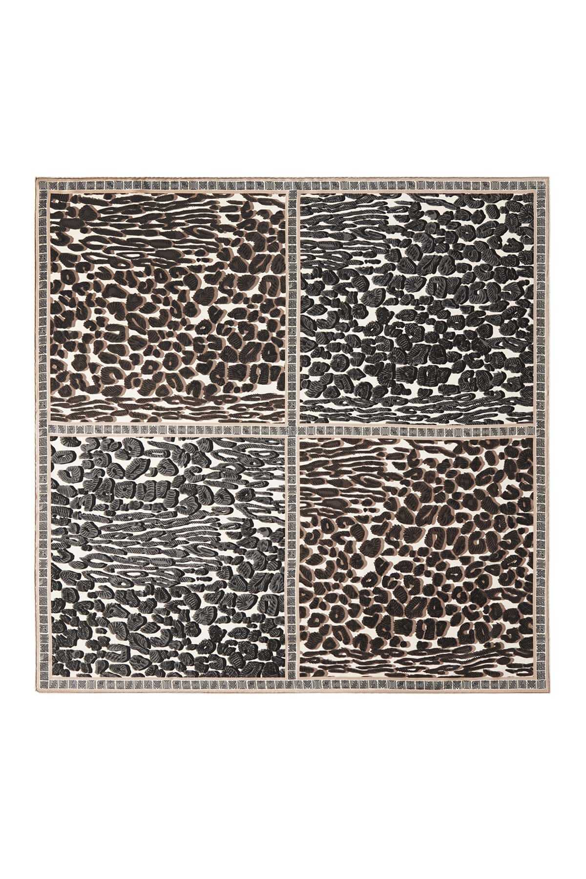 Deniz Leoparı Bej Tivil İpek Eşarp 90x90