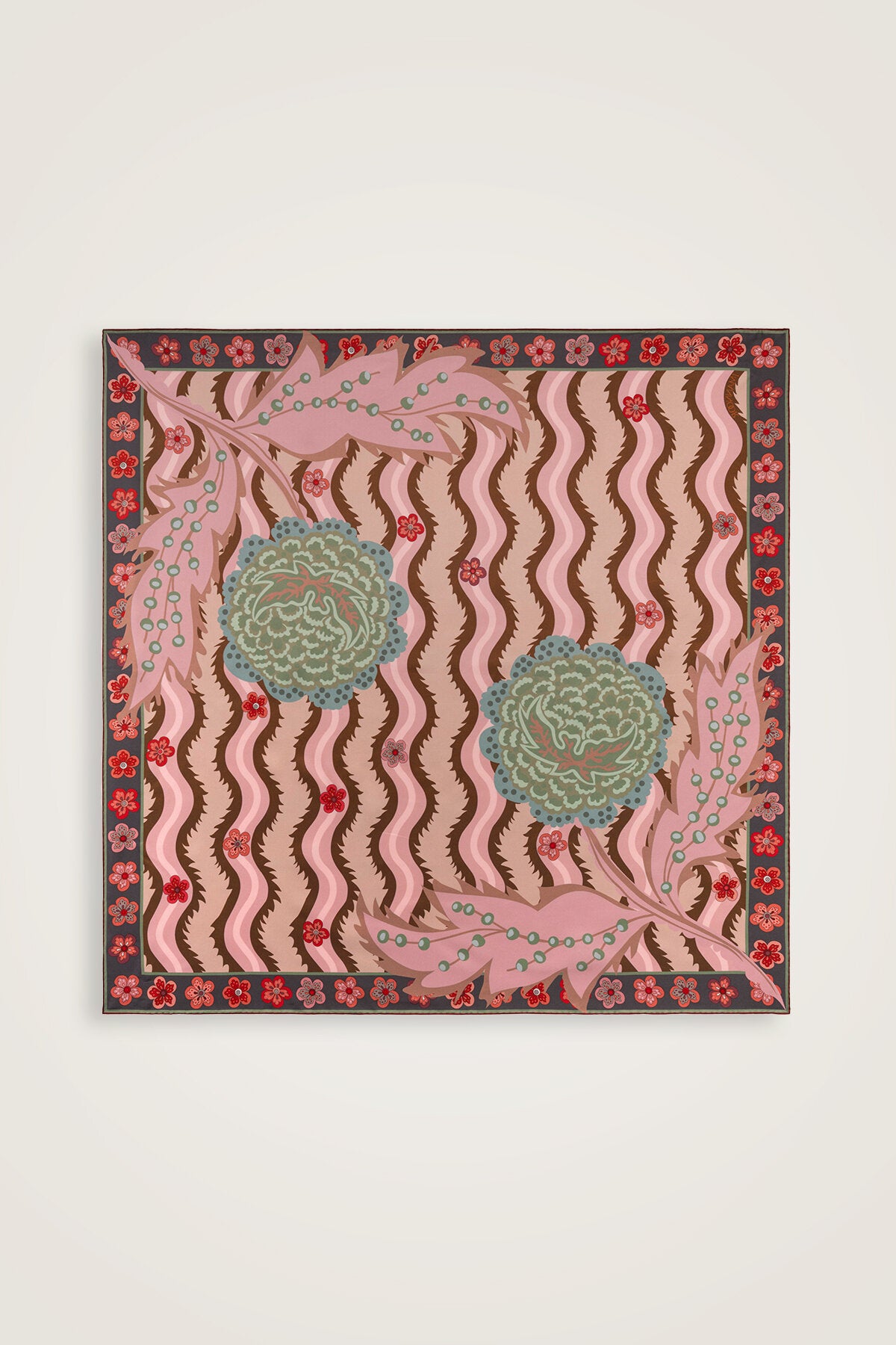 Dere Gülü Mercan-Mint Çift Taraflı Tivil İpek Eşarp 94x94