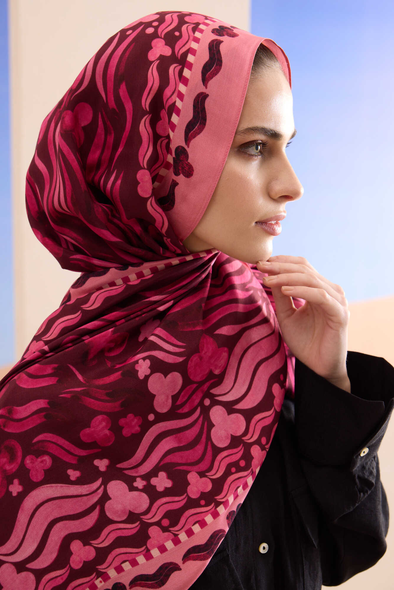 Derin Deniz Bordo Floş Viskon Şal 70x210