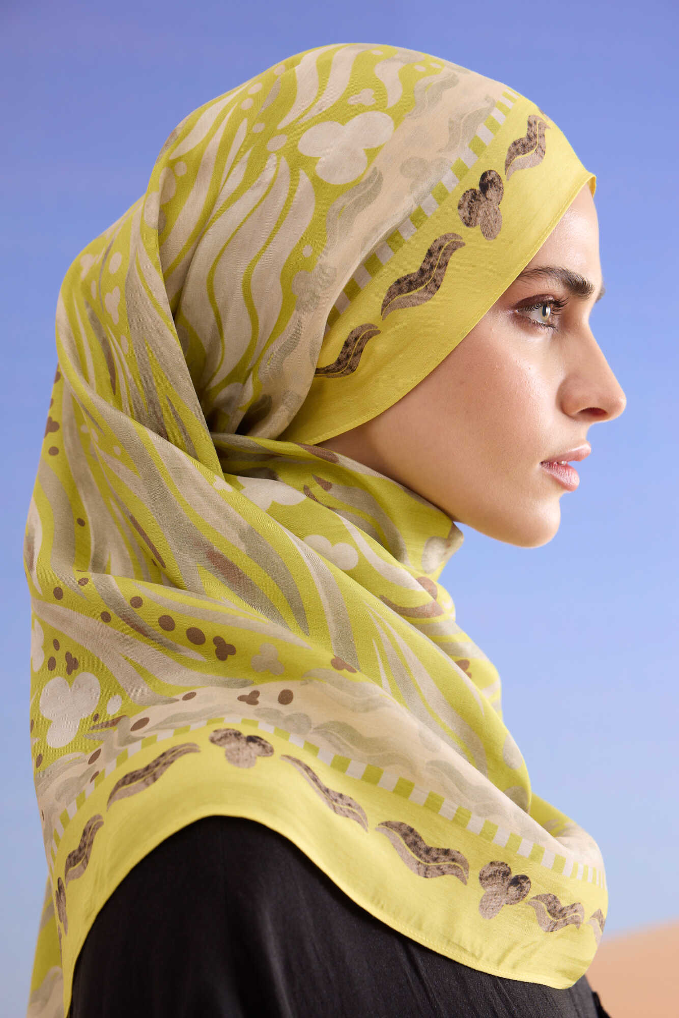 Derin Deniz Sarı Floş Viskon Şal 70x210