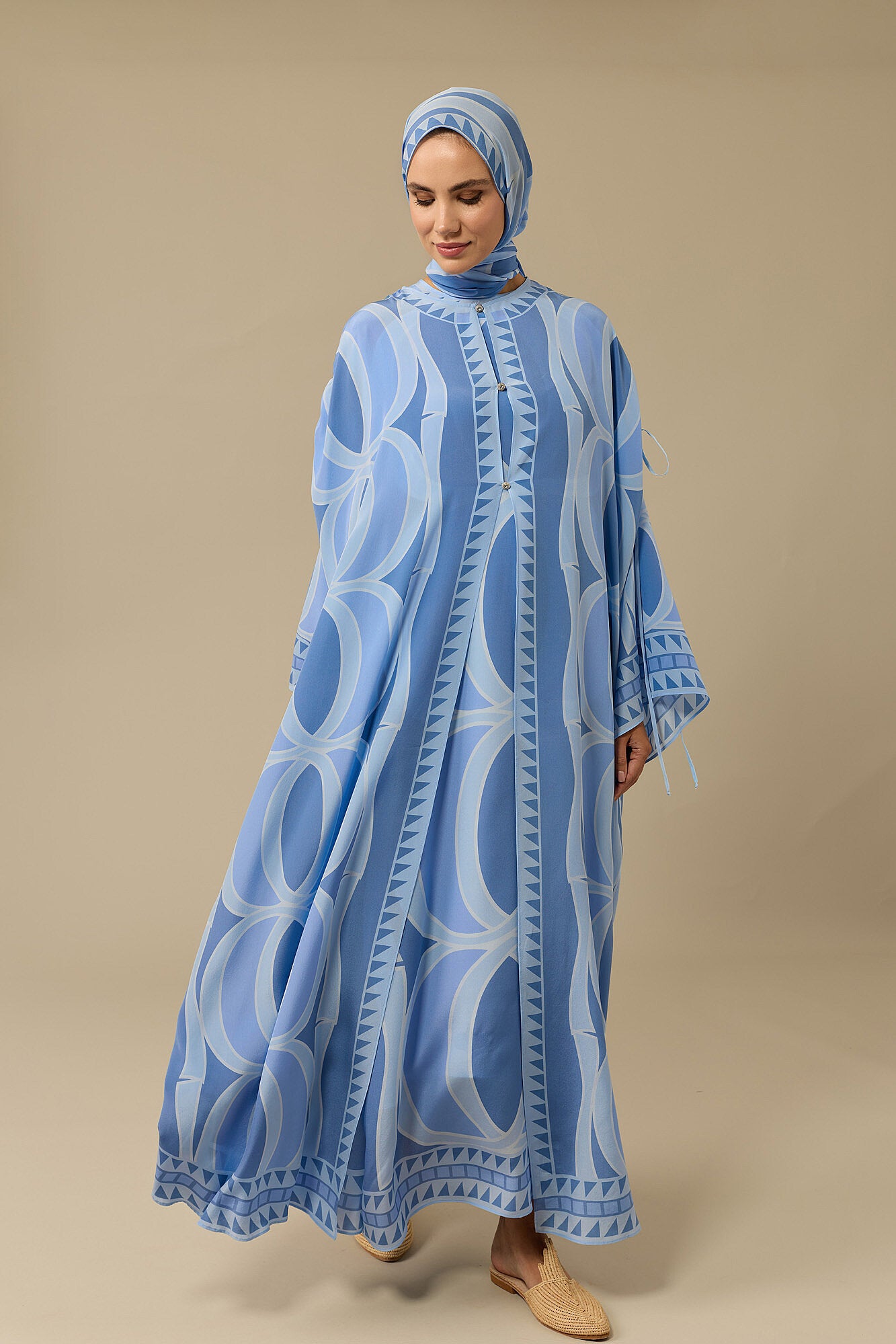Dev Bambunoor Mavi Krep İpek Abaya