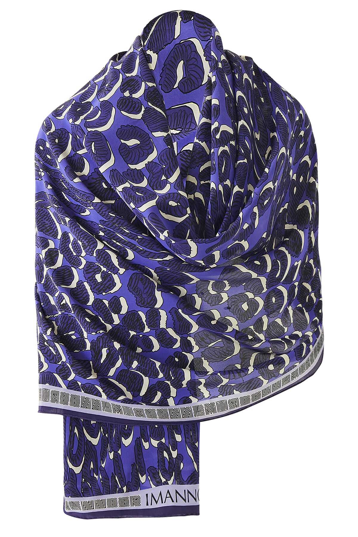 Doğunun Leoparı Mavi İpek Şal 80x200