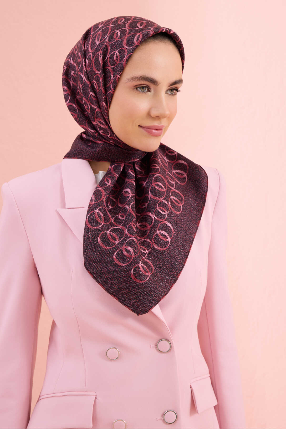 Dokuma Noor Bordo Tivil İpek Eşarp 90x90
