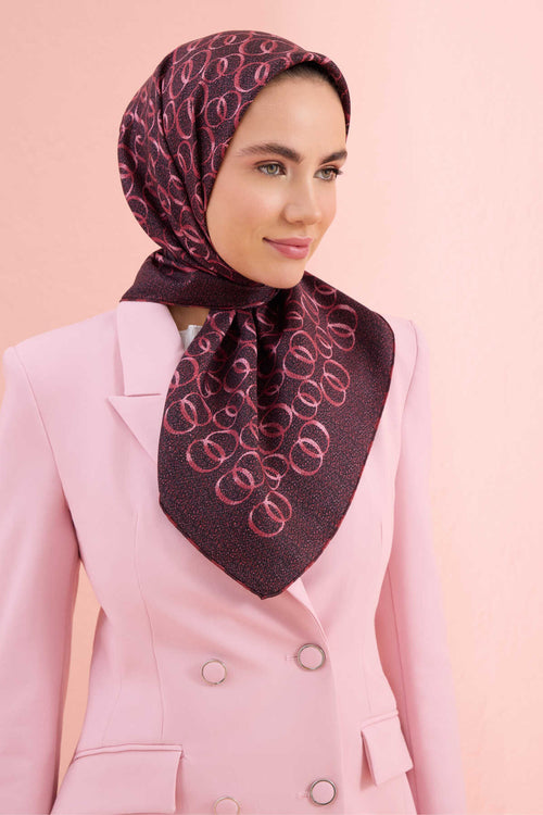 Dokuma Noor Bordo Tivil İpek Eşarp 90x90
