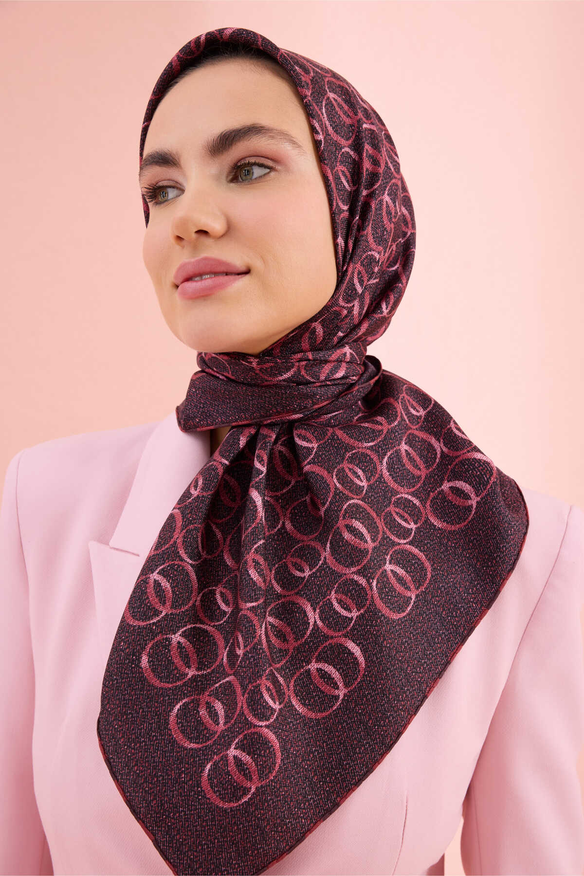Dokuma Noor Bordo Tivil İpek Eşarp 90x90