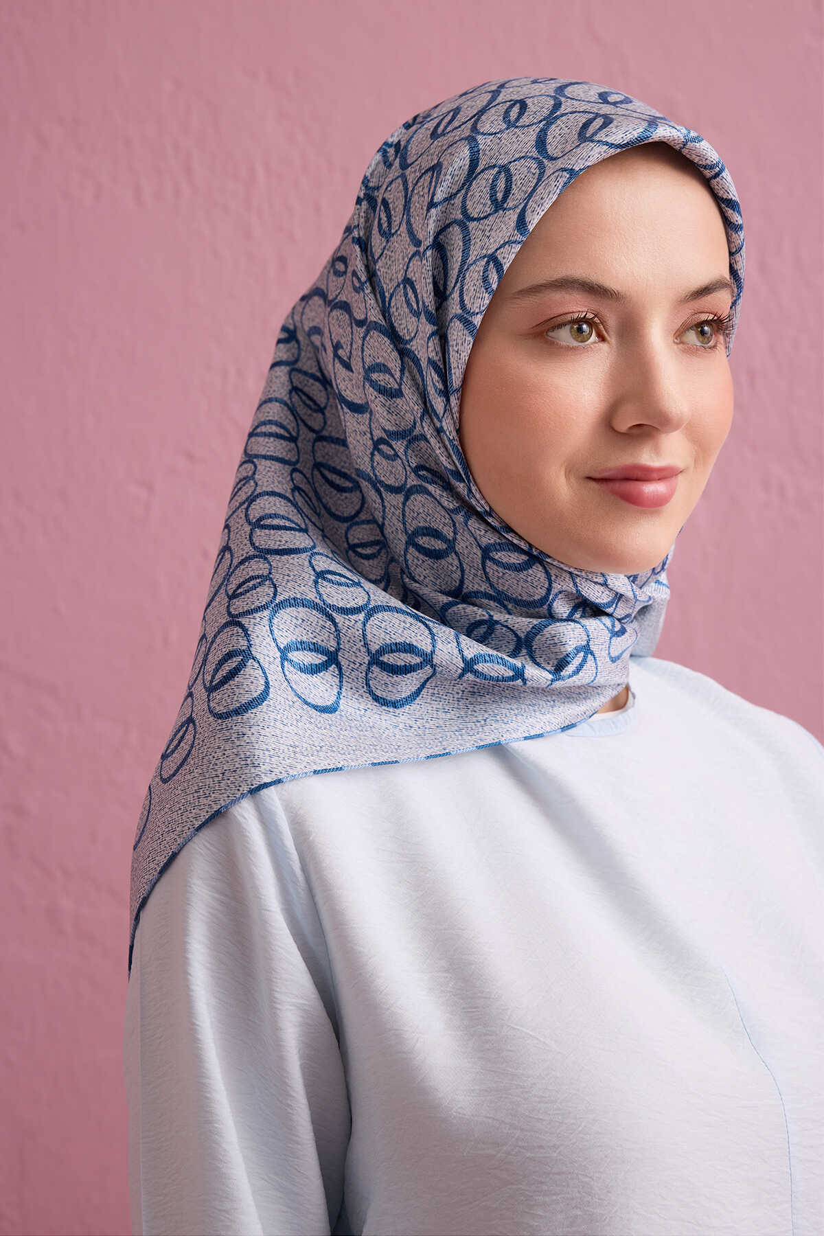 Dokuma Noor İndigo Tivil İpek Eşarp 90x90