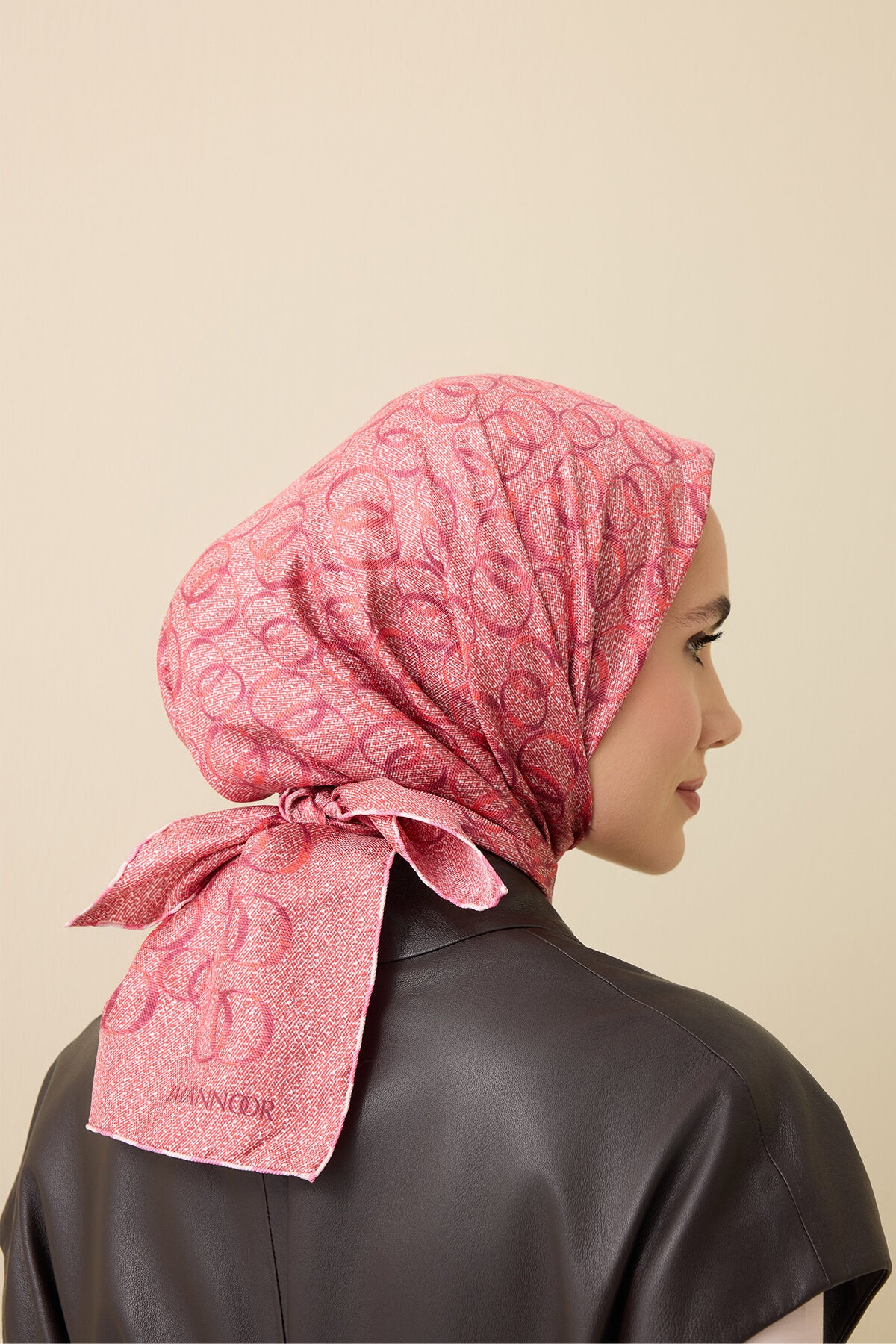 Dokuma Noor Pembe Tivil İpek Eşarp 90x90