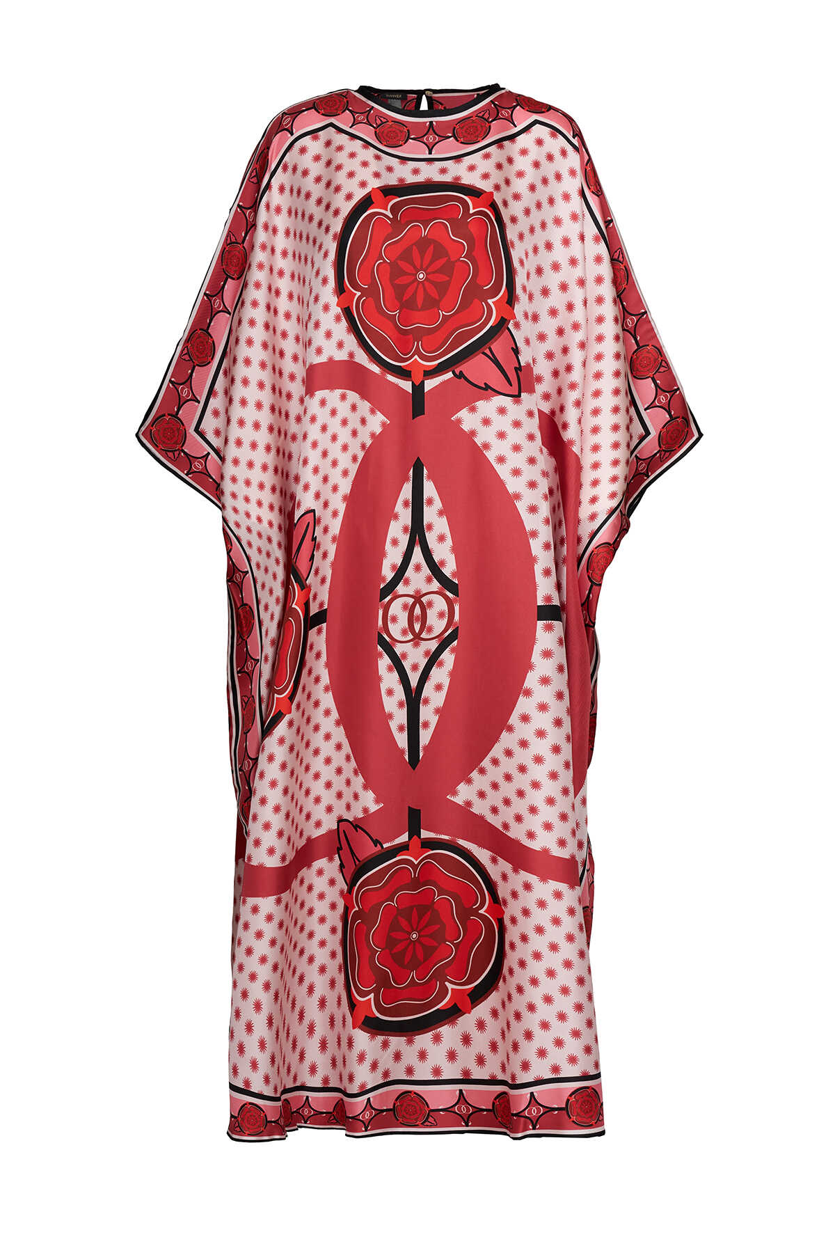 Dörtlü Gonca Kırmızı İpek Kaftan