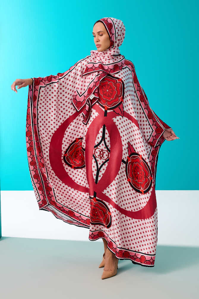 Dörtlü Gonca Kırmızı İpek Kaftan