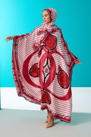 Dörtlü Gonca Kırmızı İpek Kaftan