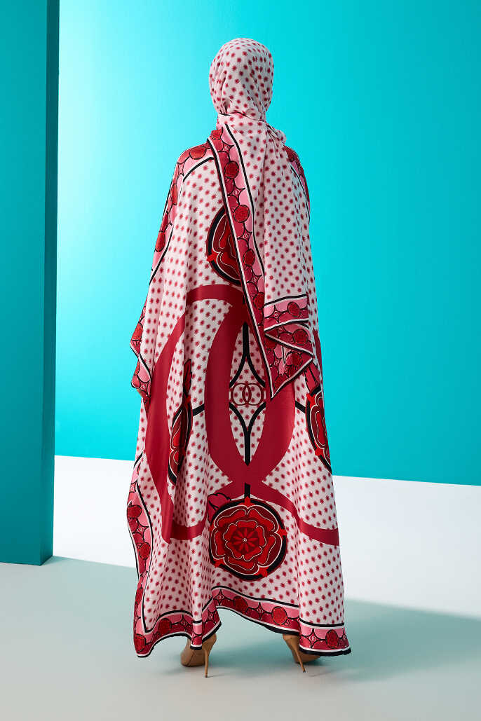 Dörtlü Gonca Kırmızı İpek Kaftan