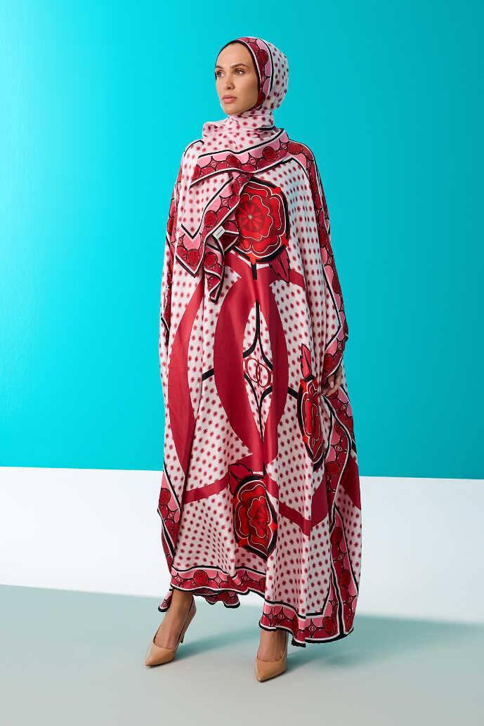 Dörtlü Gonca Kırmızı İpek Kaftan