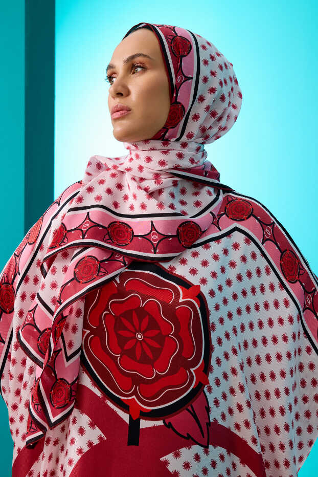 Dörtlü Gonca Kırmızı İpek Kaftan