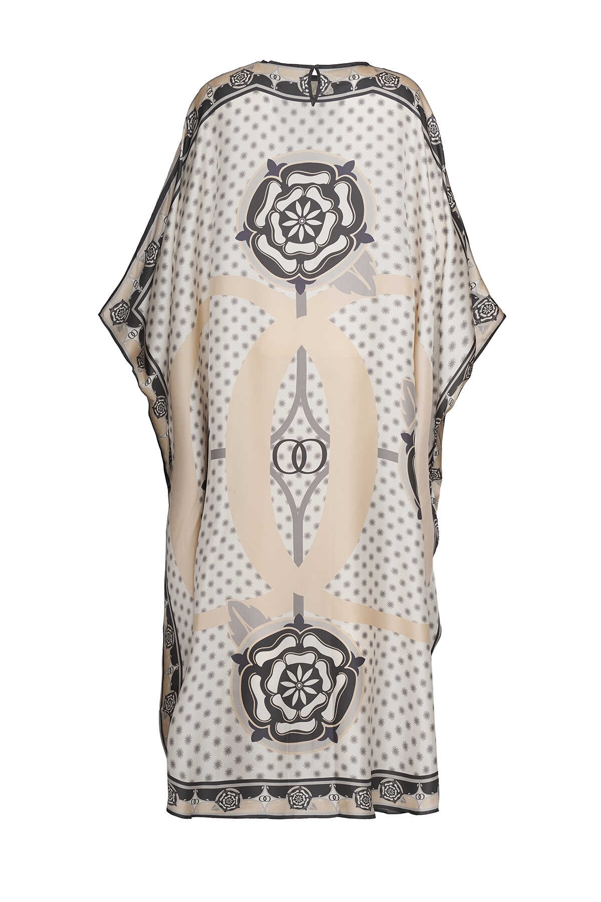 Dörtlü Gonca Krem İpek Kaftan