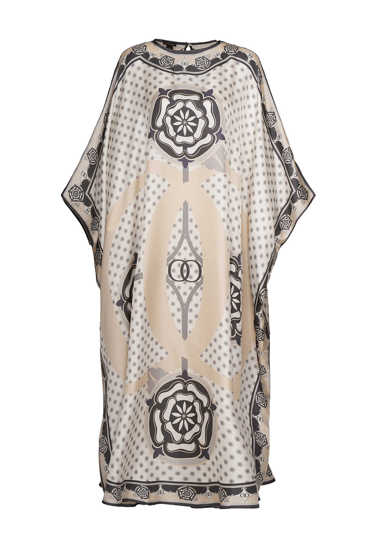 Dörtlü Gonca Krem İpek Kaftan