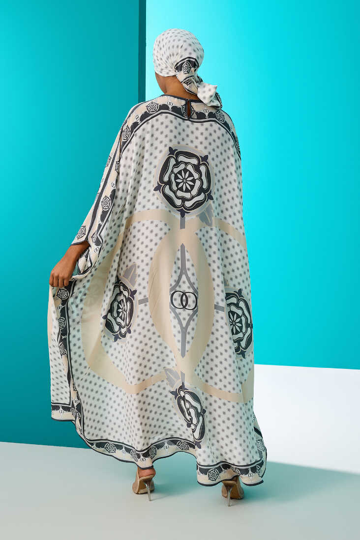 Dörtlü Gonca Krem İpek Kaftan