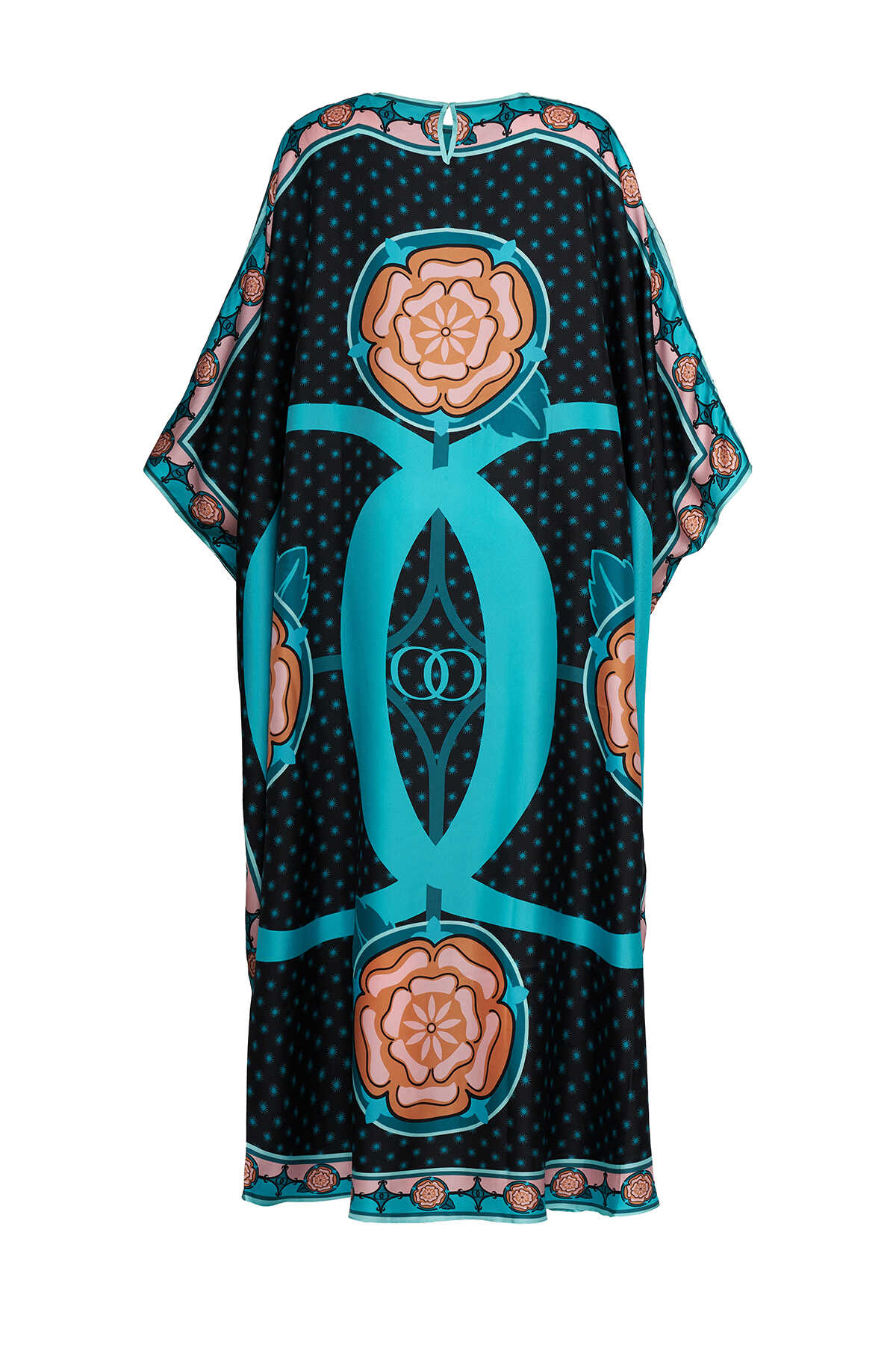 Dörtlü Gonca Siyah İpek Kaftan