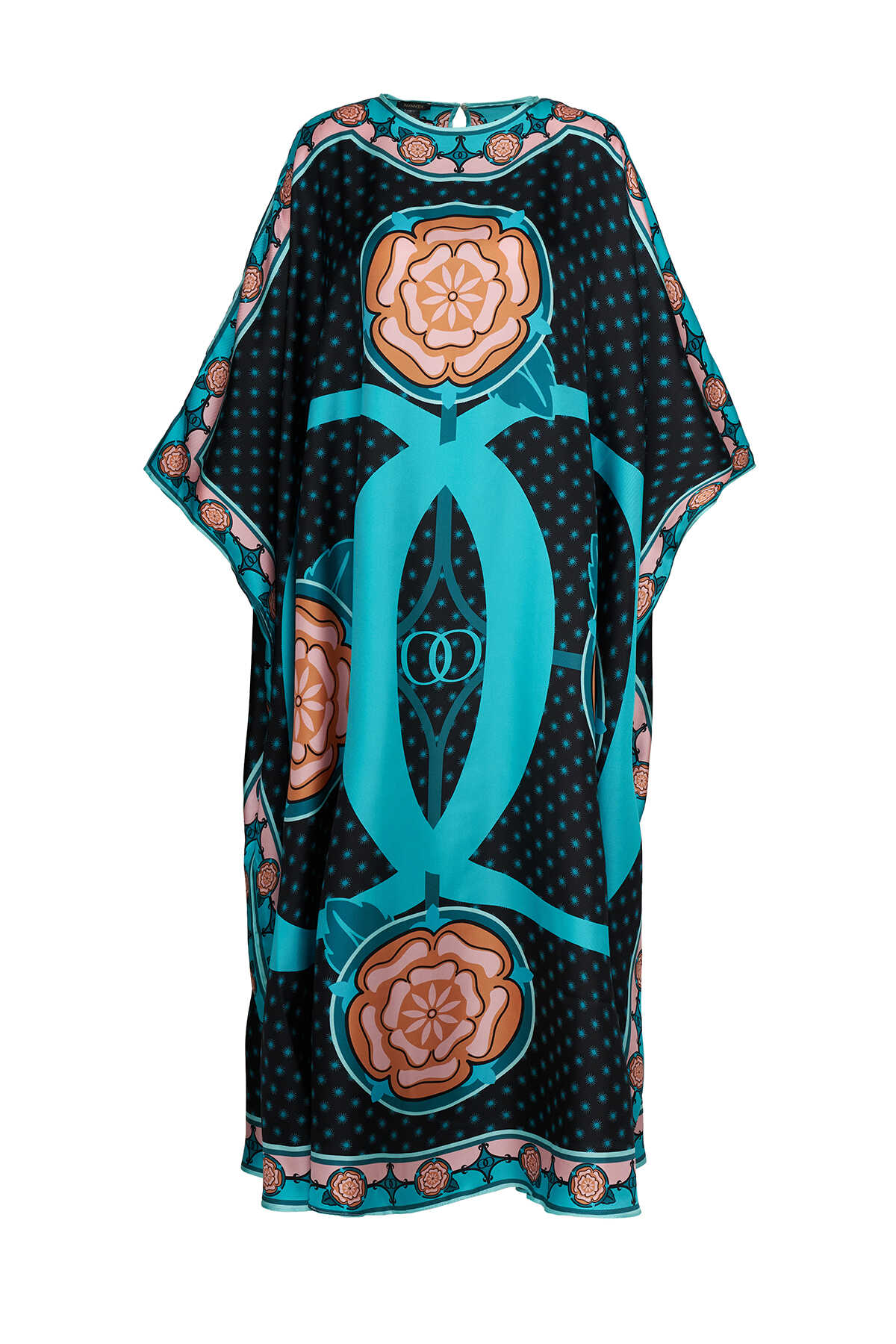 Dörtlü Gonca Siyah İpek Kaftan