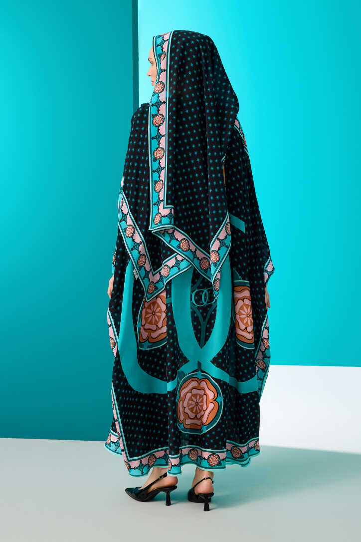 Dörtlü Gonca Siyah İpek Kaftan