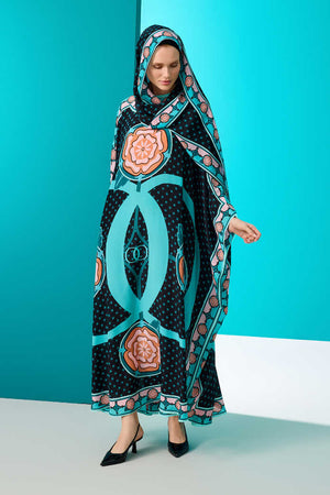 Dörtlü Gonca Siyah İpek Kaftan