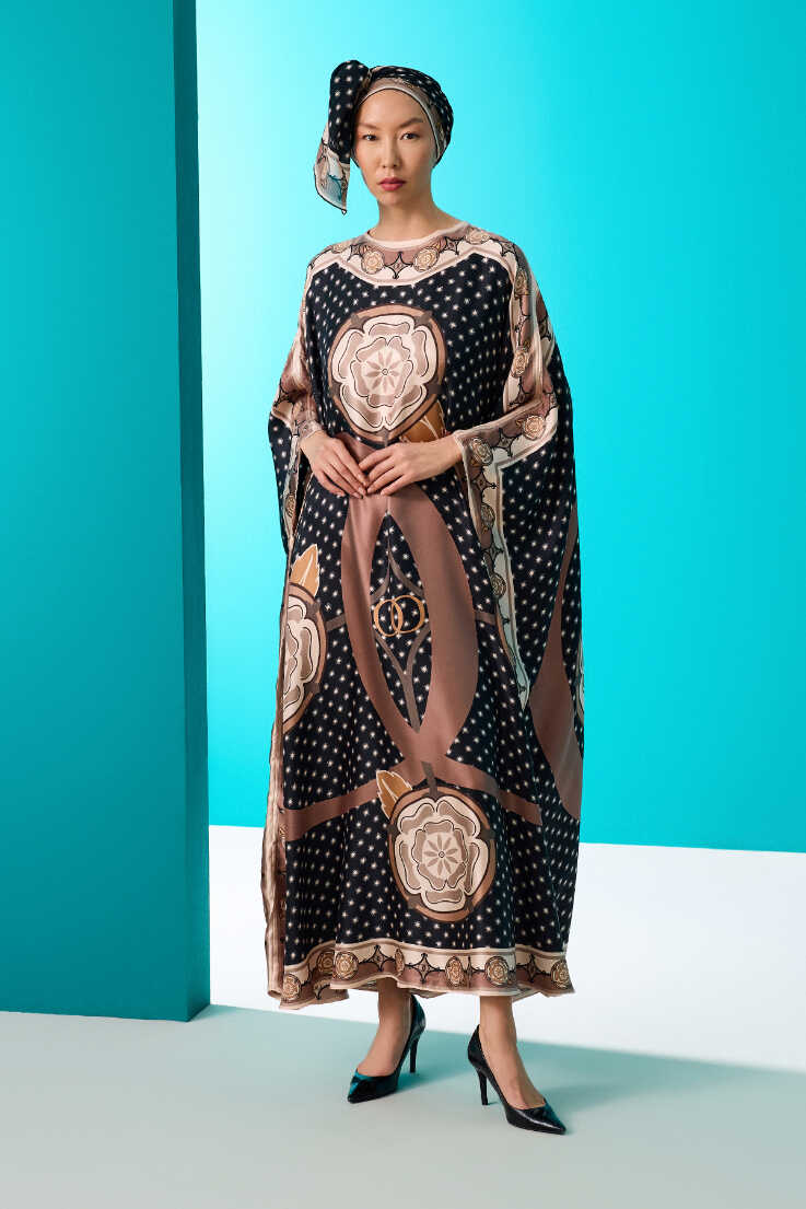 Dörtlü Gonca Vizon İpek Kaftan