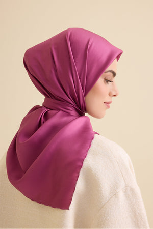 Düz Renk Gül Kurusu-Koyu Gül Çift Taraflı Mulberry İpek Eşarp 94x94