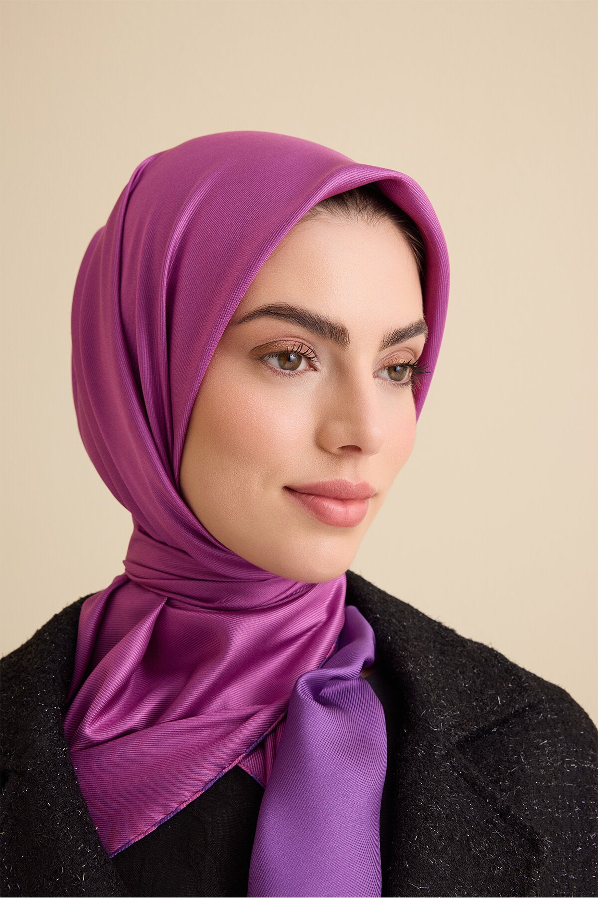 Düz Renk Mor Menekşe-Pembe Menekşe Çift Taraflı Mulberry İpek Eşarp 94x94